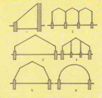 Схемы    различных типов теплиц (в разрезе)